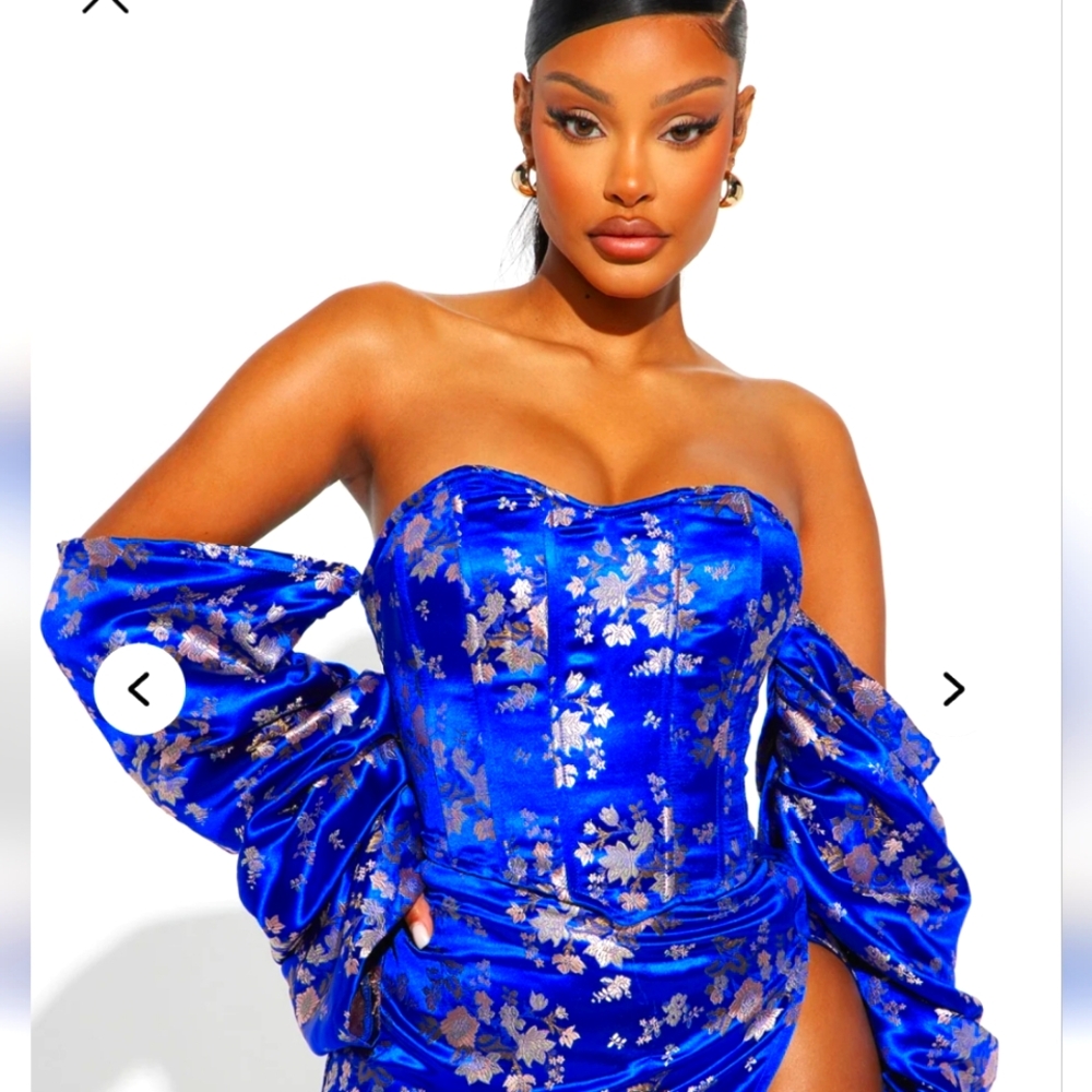 Fashion Nova NWT Alexandria Metallic Satin Corset Top With Sleeves Size S